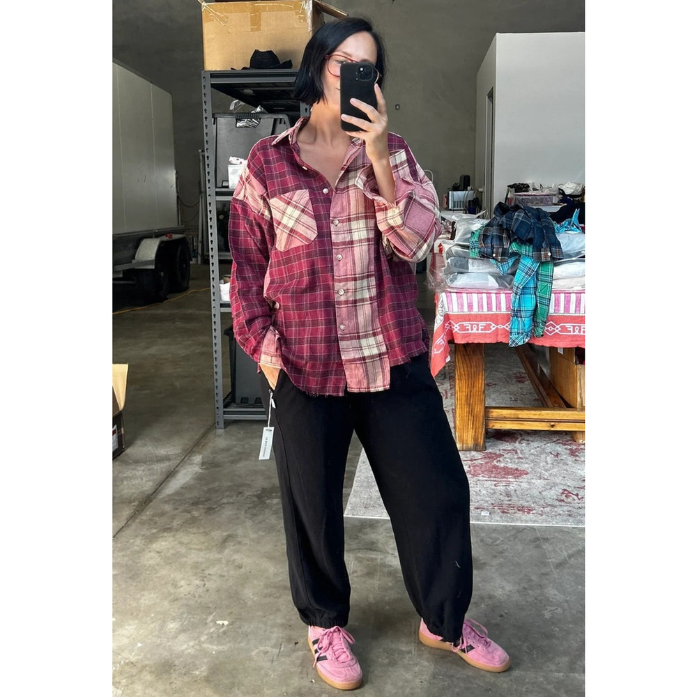 NEW Pink Kambrie Plaid Flannel Shirt SMALL - Picture 6 of 10